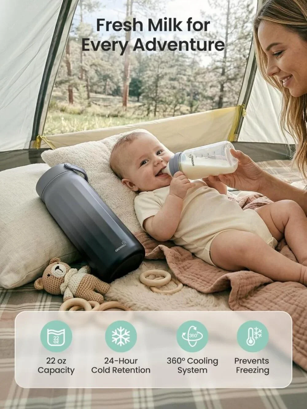 Portable Breast Milk Cooler 22oz - Stainless Steel Chiller, Keeps Milk Fresh